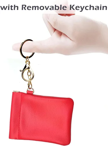 Miniatura 10 de VOFOON Monedero de cuero con llavero pequeño titular de cambio delgado para mujeres y hombres, Negro -, Bolsa delgada