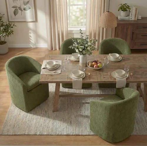 Miniatura 12 de KISLOT Sillas de comedor tapizadas con ruedas, funda lavable, sillas de comedor modernas con respaldo de barril y reposabrazos dobles para cocina