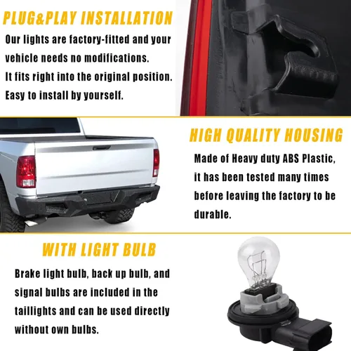 Miniatura 3 de Boine Luz trasera derecha compatible con Dodge Ram 1500 2500 3500 2009-2018 - Bombilla incluida (lado derecho del pasajero)