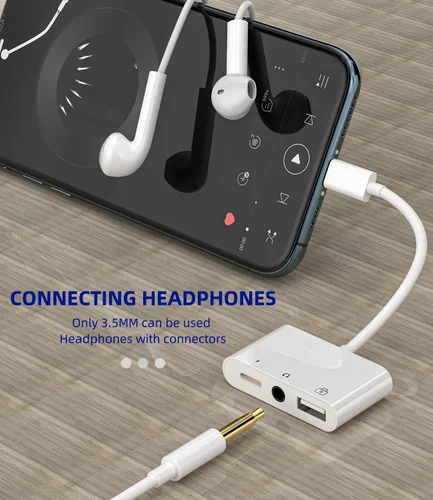 Miniatura 5 de Auriculares de 0.138 in a conector Lightning Cargador USB AUX 3 en 1 Cable Dongle Iphone Audio OTG Adaptador para Apple 14 13 12 11 Pro Max Xr X 8 7