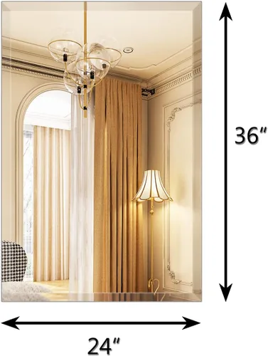 Miniatura 3 de Espejo de pared rectangular sin marco de 24 x 36 pulgadas con borde biselado de 1 pulgada para tocador de baño