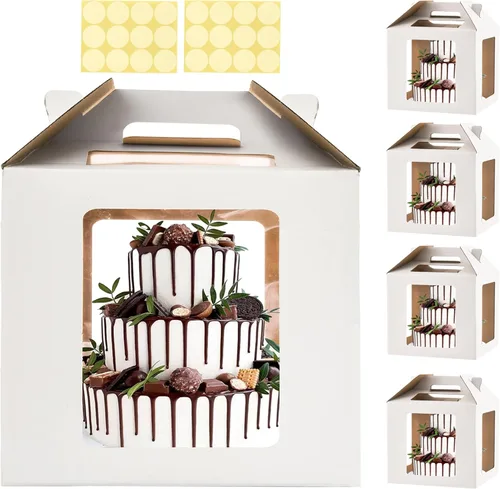 Miniatura 7 de XININSUN Cajas altas para pasteles con 6 ventanas, 12 x 12 x 14 pulgadas Transportador de pasteles altos, Caja para pasteles escalonados, Caja