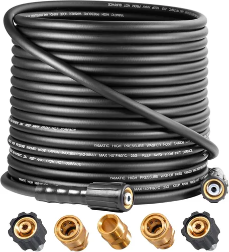Miniatura 17 de YAMATIC Manguera de lavado a presión de 3600PSI para lavadora eléctrica de 25 pies x 1/4 pulgadas, resistente a las torceduras, manguera de repuesto