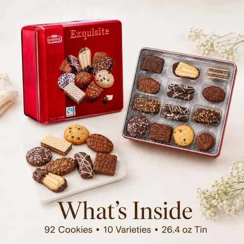 Miniatura 3 de Lambertz - Lata de galletas europeas para el Día del Padre, 92 galletas, 10 variedades, listas para servir y listas para regalar para papá