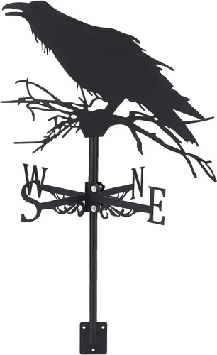 SUPERDANT Veleta de cuervo para patio, veletas de viento de metal, soporte de techo para jardín exterior, veletas negras, granja, granero,