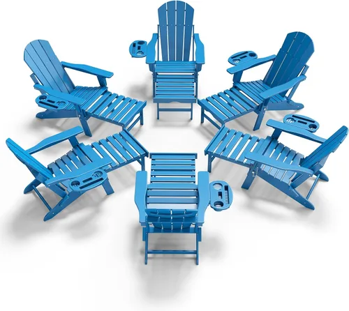 Miniatura 32 de NAVINE Silla Adirondack ajustable con reposapiés retráctil, Silla Adirondack plegable de HDPE con portavasos, Silla Adirondack para todo el tiempo