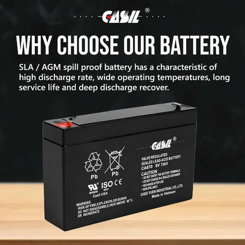 Miniatura 4 de Casil 3FM7 6V7Ah 20HR Batería de 6V 7Ah para juguetes motorizados - Batería recargable 3FM7 de 6V 7Ah duradera para juguetes motorizados para niños