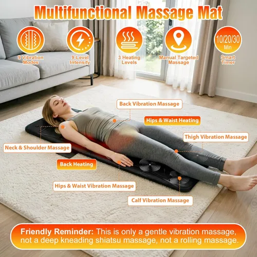 Miniatura 3 de Full Body Massage Mat with Heat, Vibration Back Massage Pad with 10 Motors 3 Heating Levels Timer, Full Body Massager for Bed Chair Sofa, Father‘s