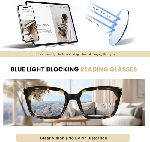 Miniatura 5 de XVXV Reading Glasses for Women Men - Blue Light Blocking Readers Oversize Square Anti Glare with Spring Hinge Mix1