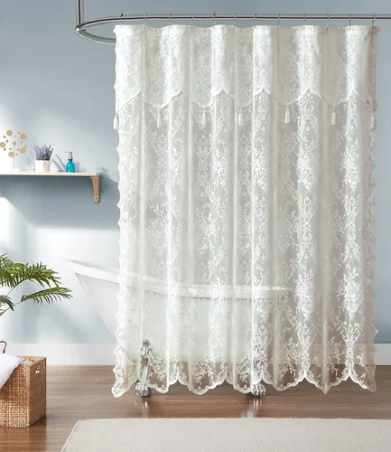 Miniatura 9 de Warm Home Designs Cortina de Ducha para Cabina Negra de 36 x 72 Pulgadas con Cenefa Adjunta y 4 Borlas. Cortina de Ducha Pequeña de Encaje de Lujo