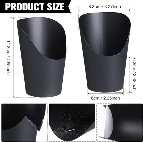 Miniatura 2 de Sieral 100 tazas de embutidos negros de 14 onzas desechables para papas fritas con soporte para papas fritas de papel, conos de charcutería, gofres