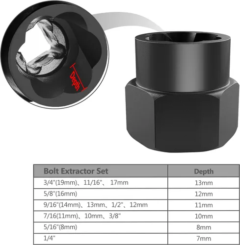 Miniatura 3 de Eapele Juego de extractor de tornillos, enchufes giratorios para removedor de tuercas peladas, se ajusta a unidad cuadrada de 3/8 pulgadas