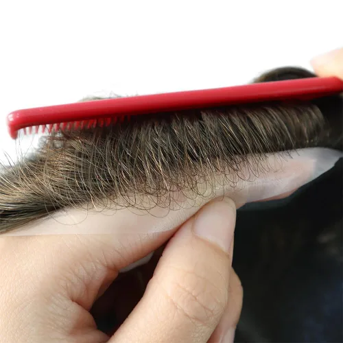 Miniatura 8 de HAIR NATURE Toupee para hombres piezas de cabello humano, sistema de reemplazo de cabello, 0.001 in piel ultrafina en V, unidades de cabello castaño