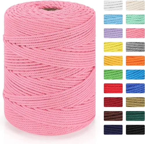 Miniatura 22 de Cordón de macramé de 0.157 in x 328 yardas Cuerda de macramé 100% algodón natural Cuerda de algodón trenzado de 4 hebras para manualidades, Caqui