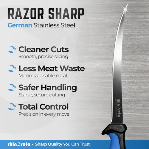 Miniatura 2 de Rhinoreto Cuchillo de filete para pescado, hoja de acero inoxidable alemán flexible y súper afilada de 5-9 pulgadas, cuchillos profesionales