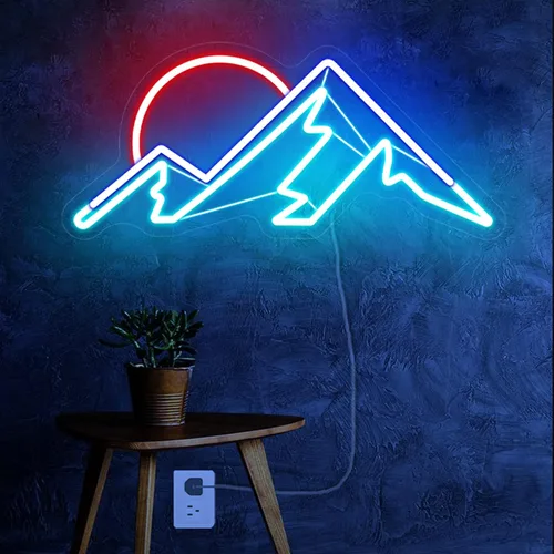 Miniatura 5 de Letrero de neón de montañas, hecho a mano, arte estético fresco de montaña, puesta de sol, colinas, luz de neón LED, lámpara de noche de montaña