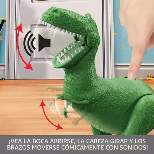 Miniatura 4 de Mattel Disney y Pixar Toy Story Figura de Acción de Dinosaurio que Habla con Brazos Movibles, Risas Rugientes Rex Dino Toy, T Rex de 10.8 Pulgadas