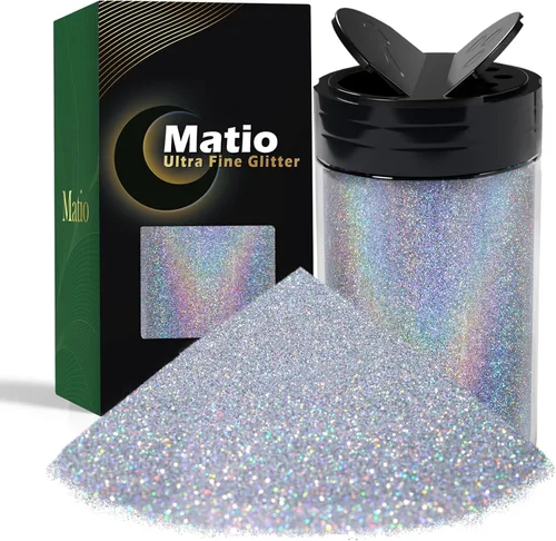 Miniatura 11 de Matio Polvo iridiscente de purpurina ultra fina, 7.76 onzas/7.76 oz verde esmeralda para manualidades, copos de lentejuelas metálicas de 1/128
