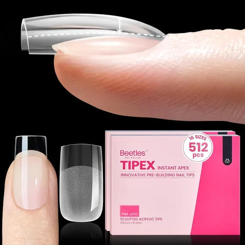 Miniatura 33 de Beetles Tipex - Uñas postizas con ápice instantáneo, 192 uñas, preconstruidas y pregrabadas, largas, cuadradas, fuertes y gruesas, uñas postizas a