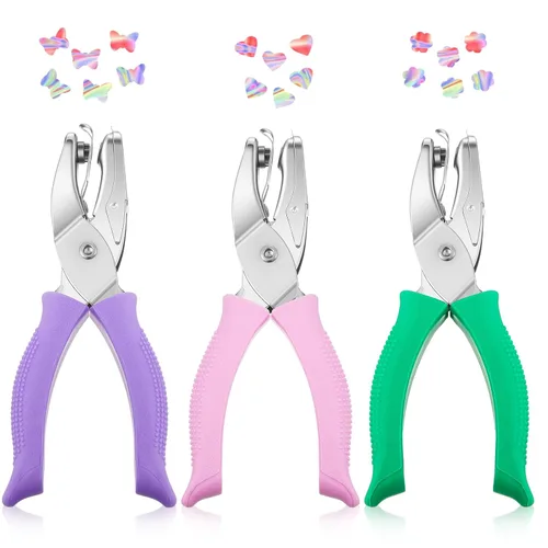 Miniatura 13 de Zonon 3 piezas perforadoras de papel con formas de agujeros de un solo agujero para manualidades, perforadoras de metal manuales con agarre de 1/4