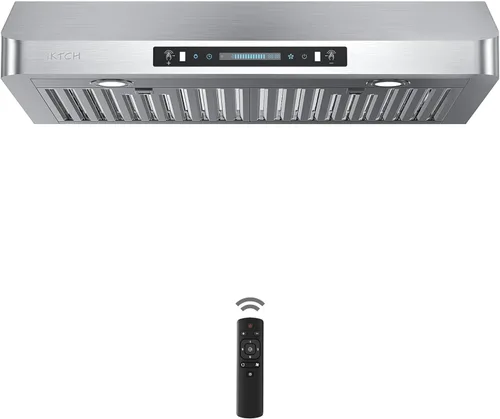 Miniatura 8 de IKTCH campana extractora de 30 pulgadas para debajo del gabinete, 900 CFM, ventilador de 4 velocidades, acero inoxidable negro y vidrio templado