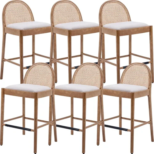 Miniatura 20 de Ya-Home Juego de 2 taburetes de bar de mediados de siglo, taburetes de bar de 26 pulgadas con respaldo de ratán Sherpa de altura de mostrador