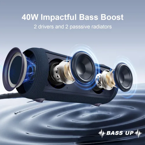 Miniatura 2 de Passau - Altavoces Bluetooth portátiles de 40 W de potencia máxima, sonido estéreo fuerte, radiadores pasivos, graves profundos, reproducción todo