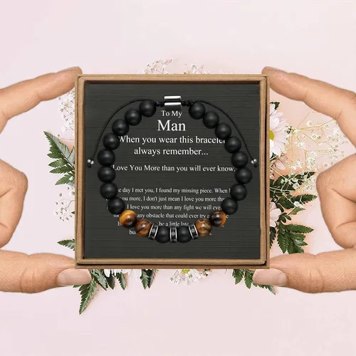 Miniatura 7 de JoycuFF Pulsera de ojo de tigre para hombre, regalo de aniversario, cumpleaños, día del padre, regalo de Navidad para novio, papá, hijo, esposo