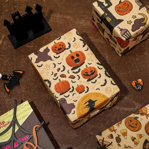 Miniatura 5 de Whaline 12 hojas de papel de estraza de Halloween para otoño, calabaza, fantasma, bruja y hojas de arce, 6 diseños de cosecha de otoño, hojas planas