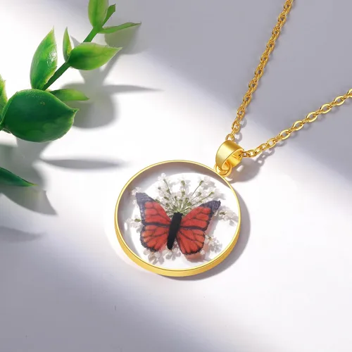 Miniatura 2 de Collar de mariposa Collar de flores silvestres prensadas Collar de resina Personalizado Prensado a mano Regalo para mujer
