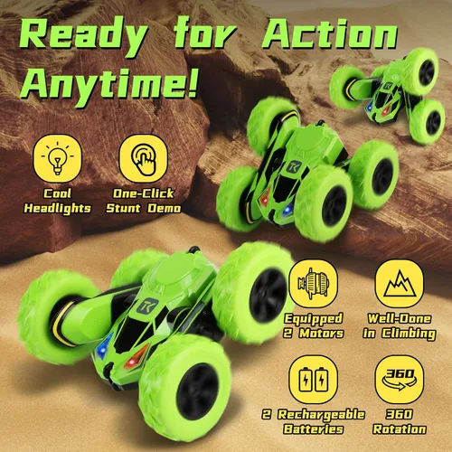 Miniatura 2 de Threeking Rc Stunt Car Automóvil de acrobacias con control remoto, camión todoterreno con volteo de doble cara, rotación de 360º, deformación 3D