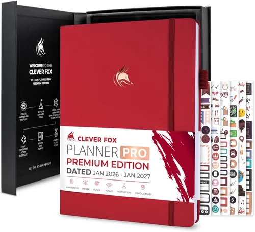Clever Fox Planner PRO Premium de enero de 2026 a enero de 2027 - Lujoso organizador semanal, mensual y presupuestario para productividad y alcanzar