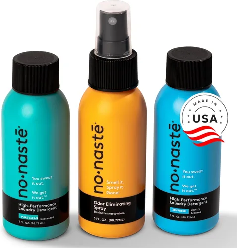 Nonaste Mini Travel Fresh Kit (3 onzas, paquete de 3) – Juego de aerosol y detergente para ropa aprobado por la TSA Zen Fresh + Pure Clean – Control
