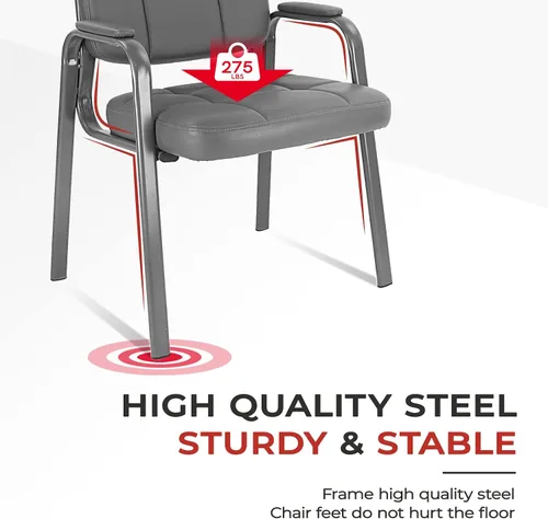 Miniatura 4 de CLATINA Silla de recepción clásica con reposabrazos acolchados y marco de acero resistente, silla ergonómica para invitados para oficina, Gris
