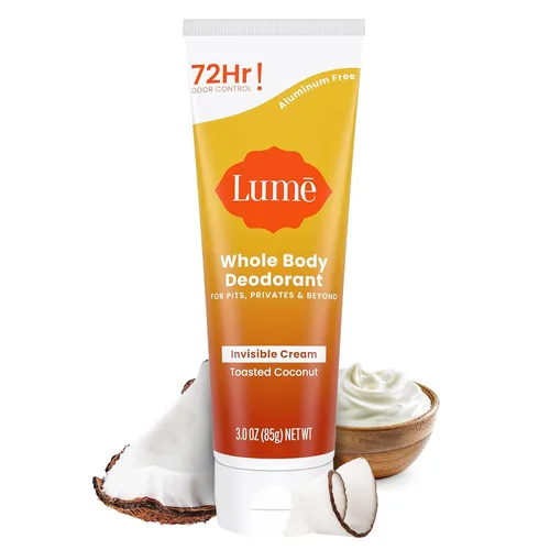 Lume Desodorante para todo el cuerpo, tubo de crema invisible, control de olores de 72 horas, sin aluminio, sin bicarbonato de sodio, seguro para la