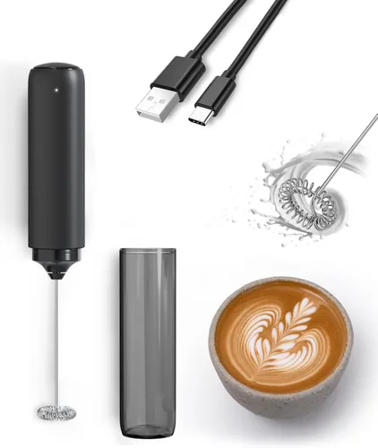 Miniatura 10 de Espumador de leche de mano con batería, espumador eléctrico con varilla de espuma, mezclador de bebidas con batidor de acero inoxidable para café