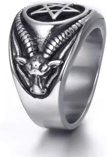 Miniatura 4 de Anillo de pentagrama Baphomet Cabra Satanás Demonio Diablo Hombres Anillos de Acero Inoxidable Joyería Vintage