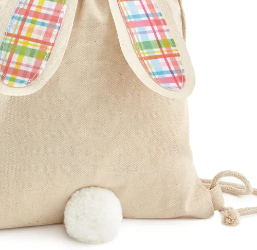 Miniatura 6 de Hallmark Bolsa de regalo reutilizable de lona de conejo de Pascua con cordón (cuadros de primavera) para caza de huevos de Pascua