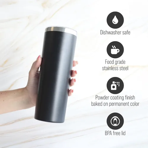 Miniatura 5 de Vaso aislado personalizado de 20 onzas con tapa, termo personalizado con recubrimiento de polvo de metal delgado para mujeres y hombres, regalo