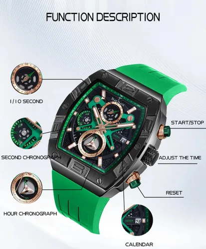 Miniatura 4 de Mens Watches Analog Waterproof Fashion Date Wrist Watch, Skeleton Tonneau Watches for Men with Chronograph,Ideal for Sports Enthusiasts & Daily Wear