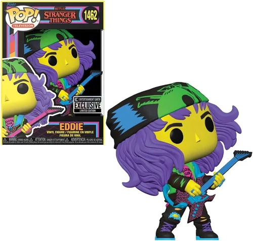 Funko Pop! Stranger Things Eddie con guitarra, figura de vinilo con luz negra #1462 - Exclusiva de Entertainment Earth