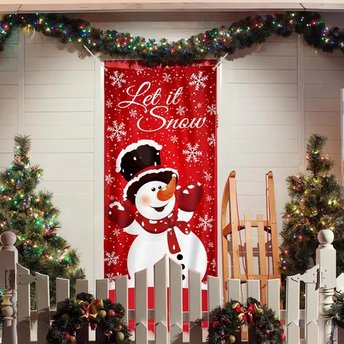 Miniatura 6 de Augisteen Cartel de Navidad para puerta de muñeco de nieve, letrero de Navidad para puerta delantera, porche, muñeco de nieve, fotografía, telón