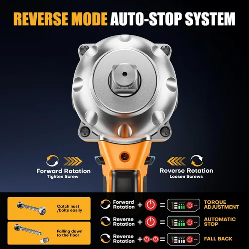 Miniatura 5 de Takuoo Llave de impacto inalámbrica de 1/2 pulgada sin escobillas, par máximo (1200N.m) 900 pies-libra de impacto eléctrico con batería de 4000mAh
