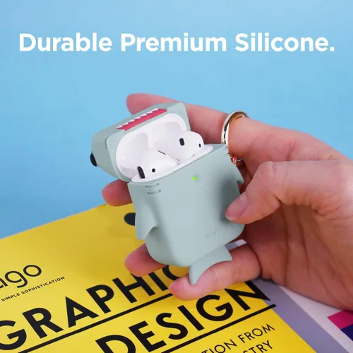 Miniatura 5 de elago Funda de tiburón compatible con Apple AirPods, bonita funda de diseño 3D con llavero para Apple AirPods 2, 1 (menta bebé)