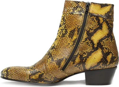 Miniatura 8 de Club Cubano EMMANUEL Botas de tacón cubano de piel con estampado de serpiente color amarillo