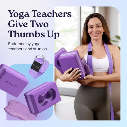 Miniatura 5 de Deep-Zen® Yoga Blocks Wrist Support; Yoga Blocks 2 Pack with Knee Pads and Strap to Put Less Weight on Wrists; Durable, Versatile Yoga Brick Púrpura