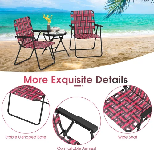 Miniatura 9 de Giantex Juego de 6 sillas de playa, sillas plegables para patio para adultos, sillas de cincha al aire libre con marco de acero, sillas de camping