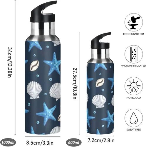 Miniatura 2 de Stainless Steel Water Bottle 20 Oz, Leakproof Water Bottles for Gym Outdoor Travel School, Blue Starfish