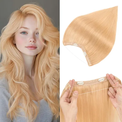 Miniatura 8 de Extensiones de cabello en aureola de cabello humano real, Extensión de cabello Halo 100% cabello humano, Extensiones de cabello con alambre, Lacio