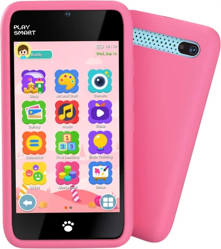 Miniatura 12 de MOMILLA Juguetes para niños, teléfono inteligente, cámara dual con calcomanías, pantalla táctil de 3.97 pulgadas, más de 200 juegos educativos